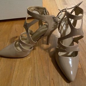 Nude heels with tie up around ankle